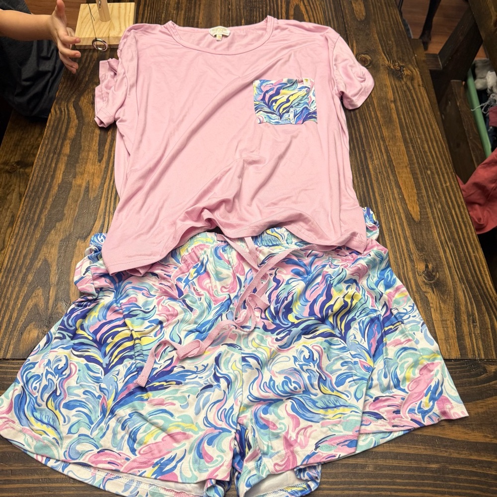Simply Southern Pink Pajama Set with Swirl Shorts